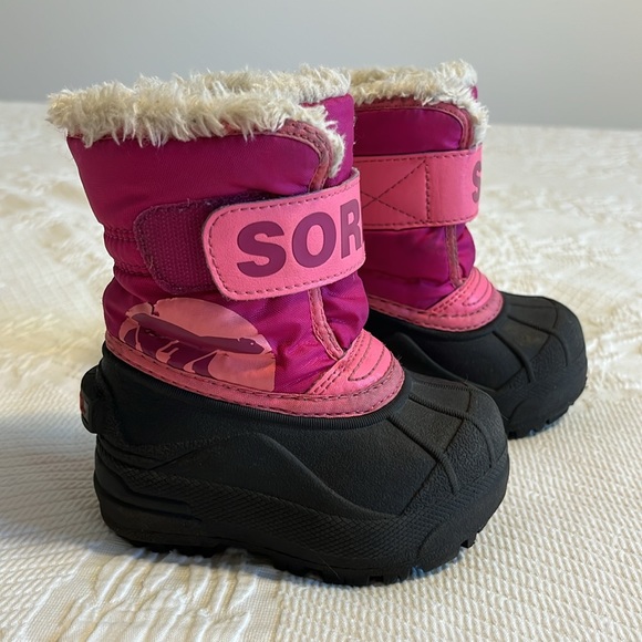 Sorel Snow Commander winter boots, toddler, pink/black, faux fur, little kids 5 - Picture 5 of 9